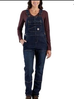 CARHARTT Rugged Flex Denim Double-Front BIB Overalls Women’s Sz Medium 8/10
